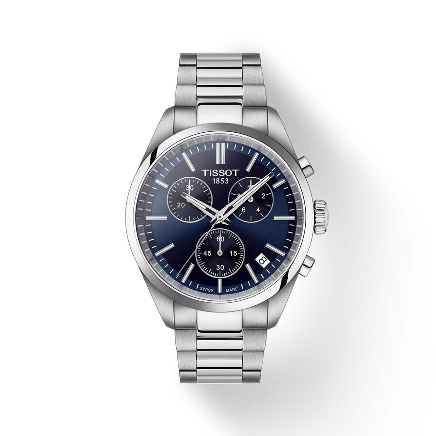 40mm PR 100 Chronograph Watch with Blue Dial in Stainless Steel, Bracelet
