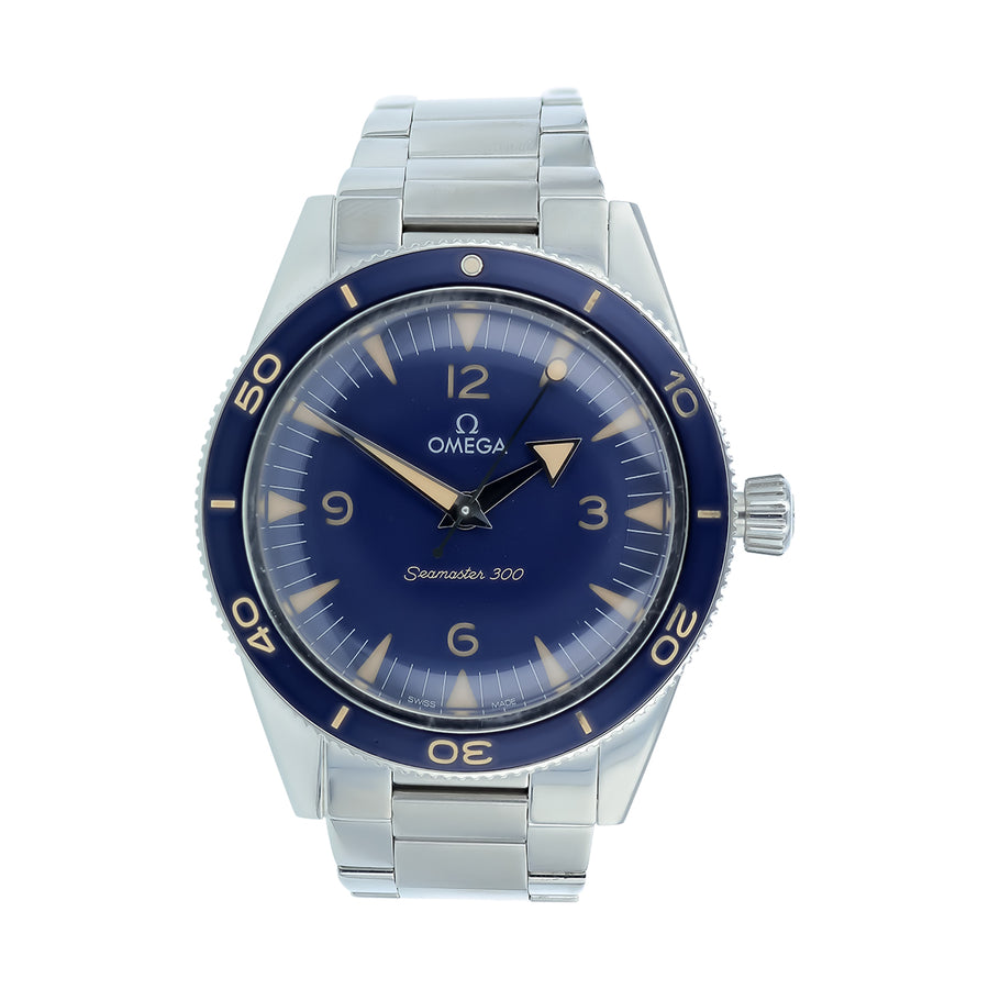 41mm Omega Seamaster Watch with Blue Dial in Stainless Steel, Bracelet