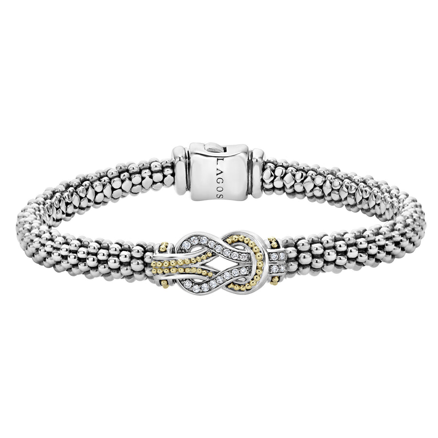 Newport Diamond Center Station Bracelet in Sterling Silver Caviar and 18K Yellow Gold, 7in