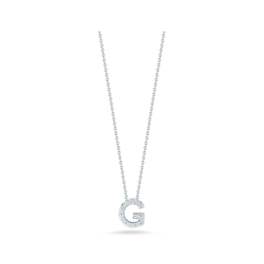 Tiny Treasures 0.06ct Diamond Love Letter "G" Pendant in 18K White Gold, 16-18" chain