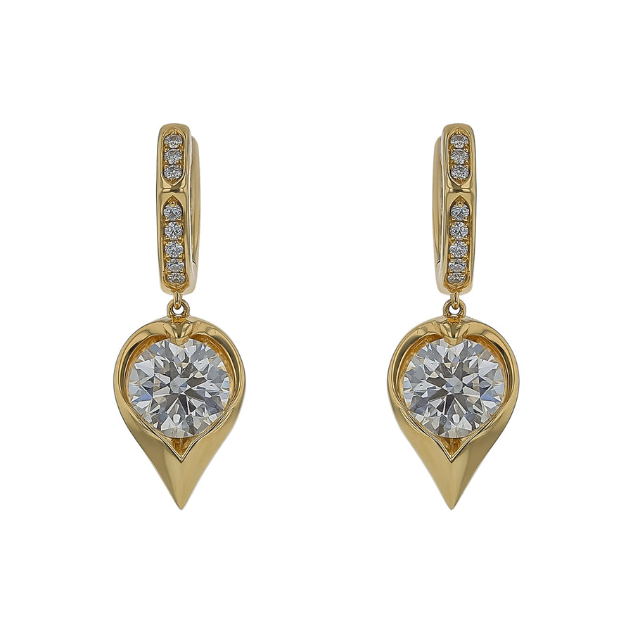 LU Droplet 2.16ct Round Diamond Inscribed Drop Earrings in 18K Yellow Gold