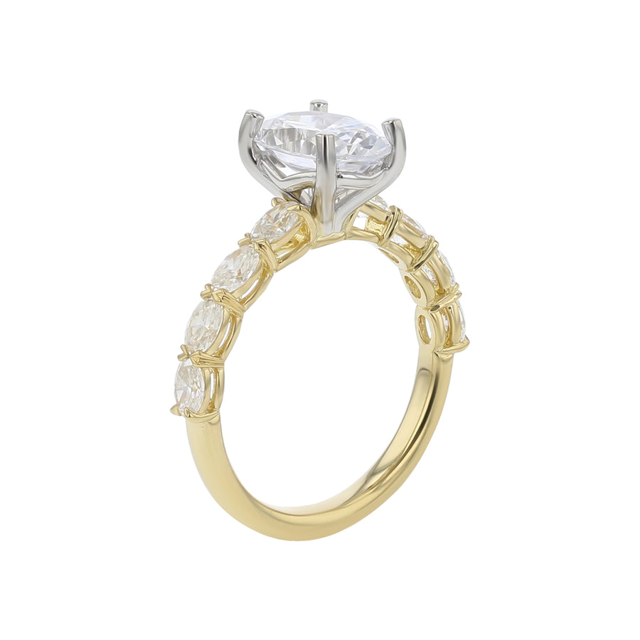 Grand Aire Petite Diamond Semi-Mount Ring in 18K Yellow Gold and Platinum for Oval Center, Size 6