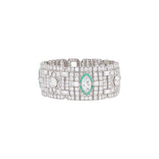 Diamond and Emerald Art Deco Bracelet in Platinum, 7.25in