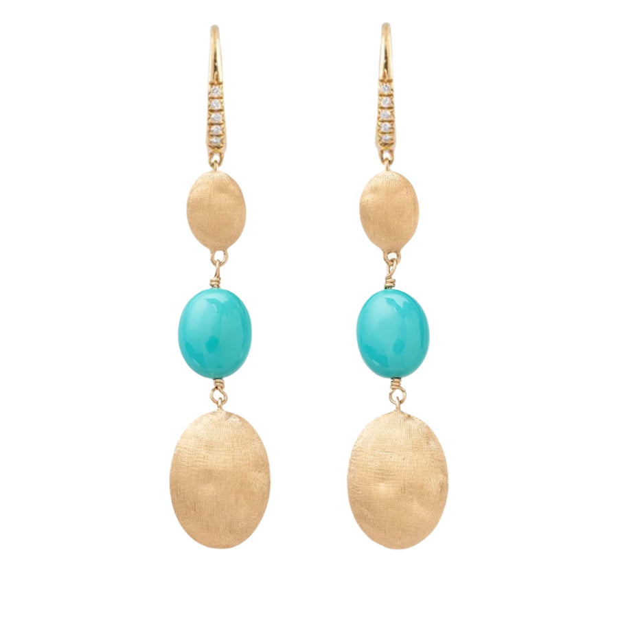Siviglia Turquoise stone Drop Earrings with Diamonds in 18k Yellow Gold
