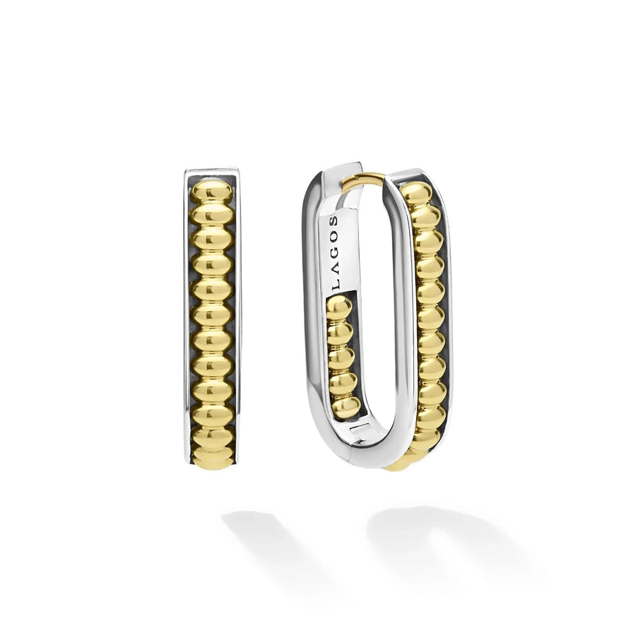 Signature Caviar Two-Tone Hoop Earrings in Sterling Silver and 18K Yellow Gold