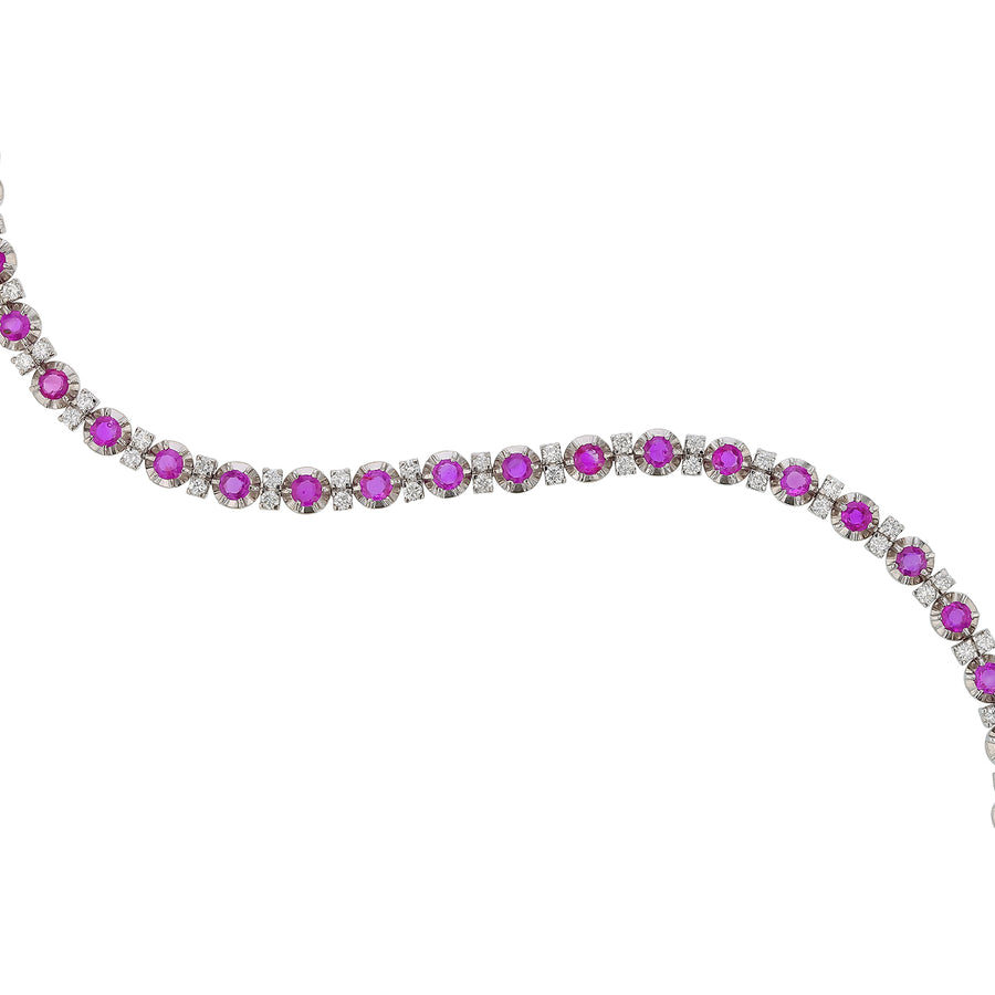 4.00ct Burma Ruby and 1.15ct Diamond Tennis Bracelet in 18K White Gold, 7"