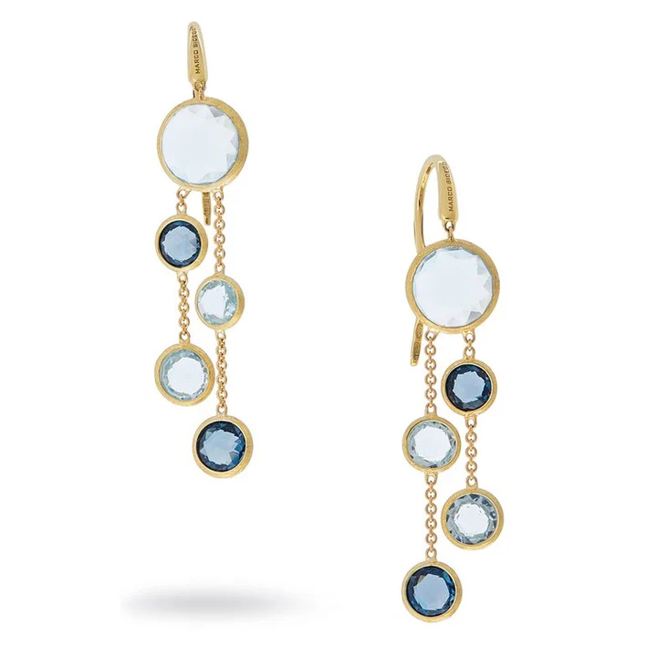 Jaipur Mixed Blue Topaz Drop Earrings in 18K Yellow Gold