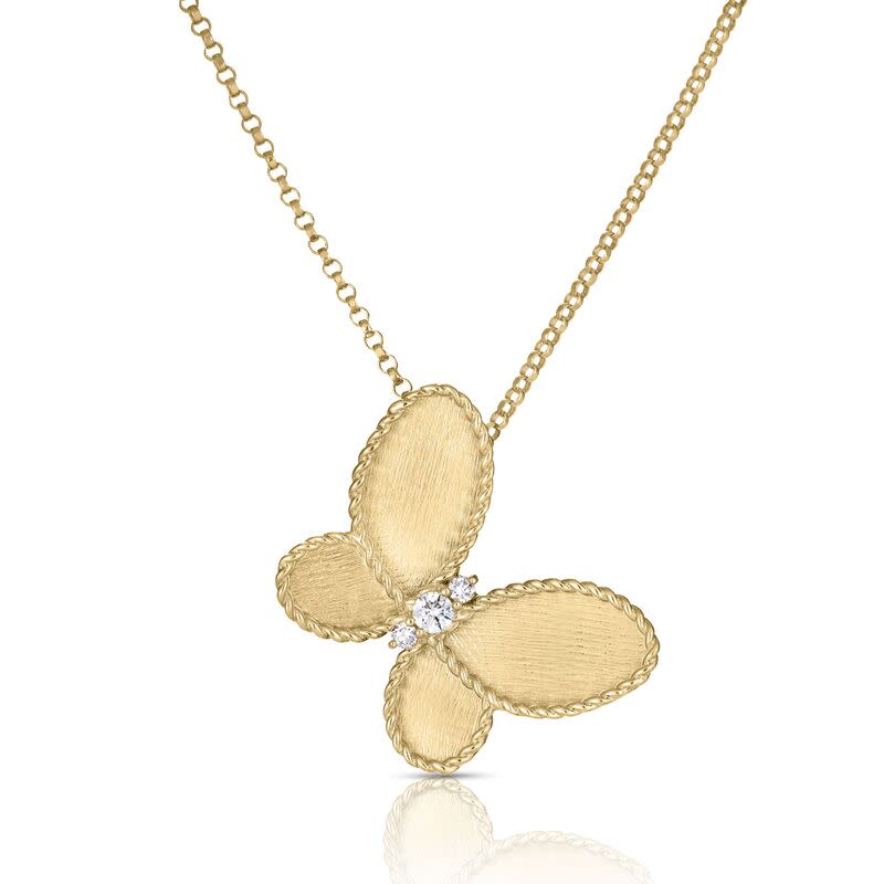 Diamond Butterfly Pendant in 18K Yellow Gold, 18in