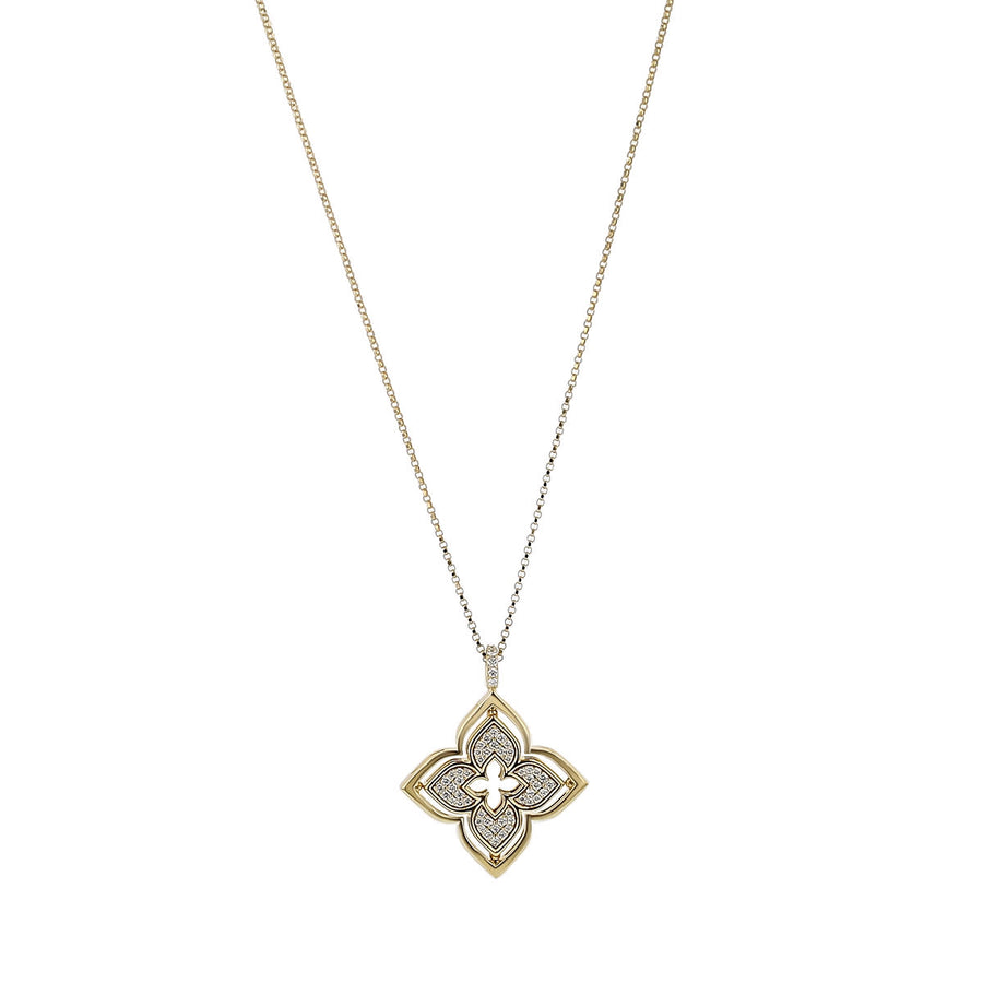 Venetian Princess 0.75ct Blue Topaz and 0.17ct Diamond Flower Pendant in 18K White Gold, 17" chain