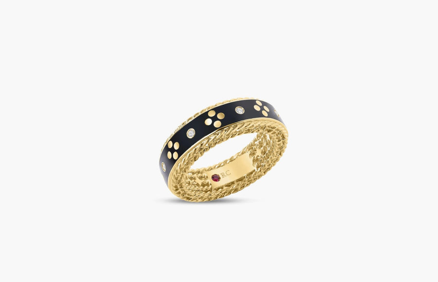 Venetian Princess 0.04ct Diamond Ring in 18K Yellow Gold and Black Enamel, size 6.5