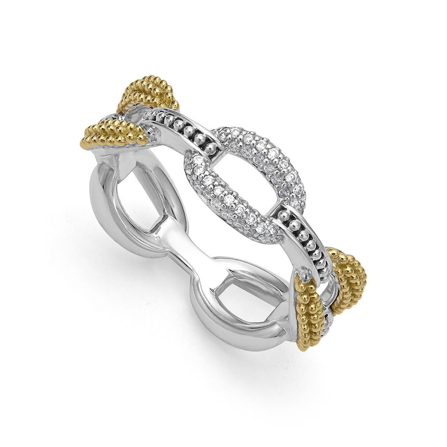 Diamond Caviar Lux Eternity Station Ring in Sterling Silver and 18K Yellow Gold, Size 7