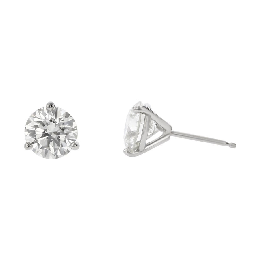 1.40ct Round Brilliant Diamond Inscribed 3 Prong Stud Earrings in 14K White Gold