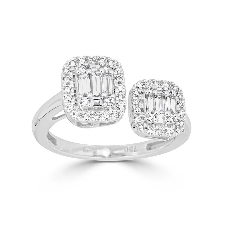 0.59ct Emerald Cut and Round Diamond Mosaic Ring in 18K White Gold, size 7