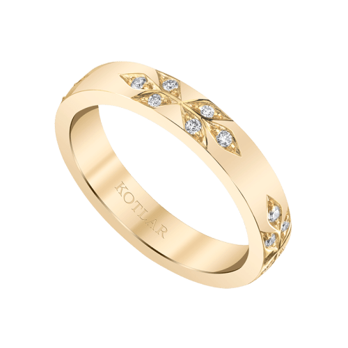Artisan Pave 0.18ct Diamond Leaf Band in 18K Yellow Gold, size 5