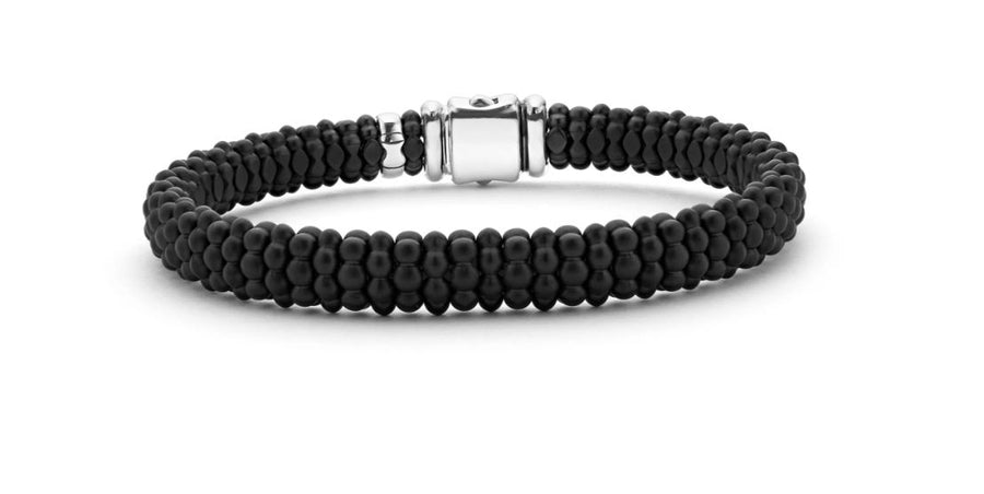 Anthem Black Caviar Beaded Rope Bracelet in Sterling Silver, 18K Yellow Gold and Matte Black Ceramic, Size 7