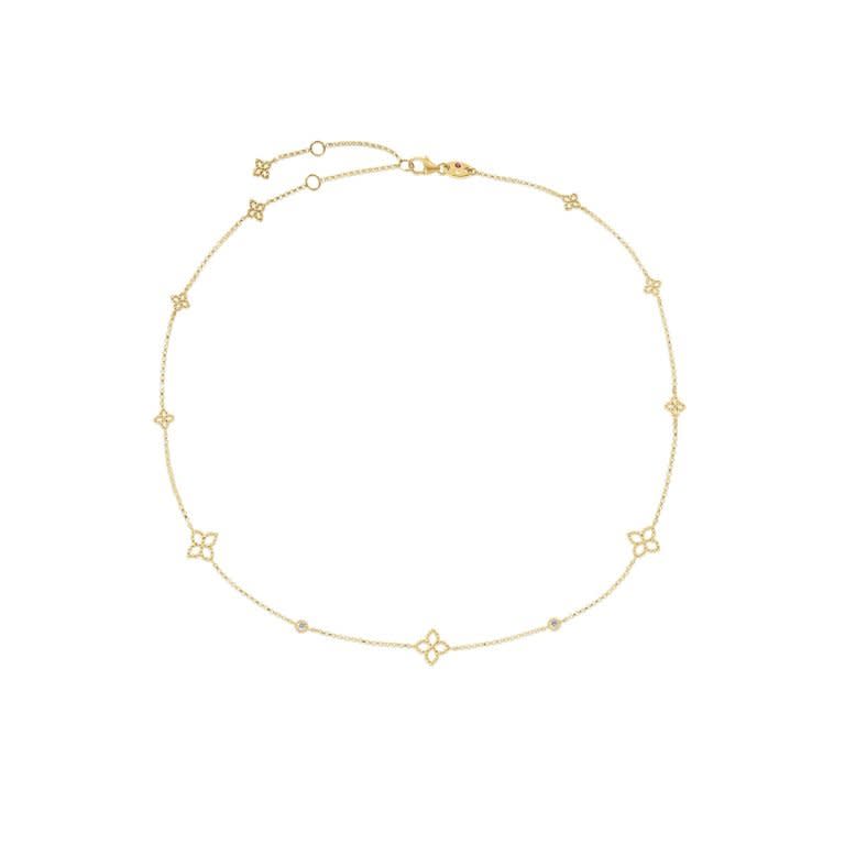 Principessa 0.06ct Diamond Station Necklace in 18K Yelow Gold, 17"