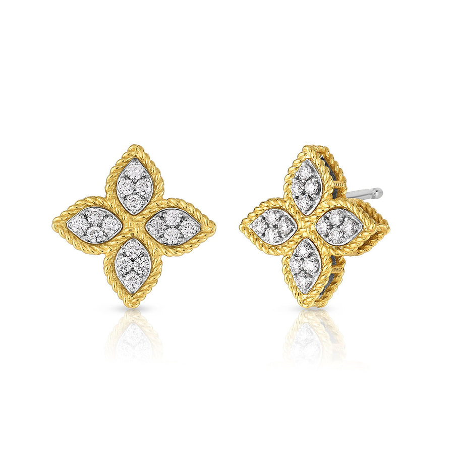 Princess 0.38ct Diamond Flower Earring in 18K White and Yellow Gold, Medium