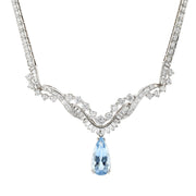 Platinum Pear Shape Aquamarine and Diamond Necklace