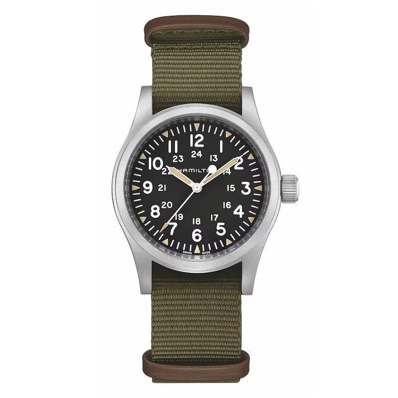 38mm Khaki Field Mechanical Watch with Black Dial in Stainless Steel, Strap