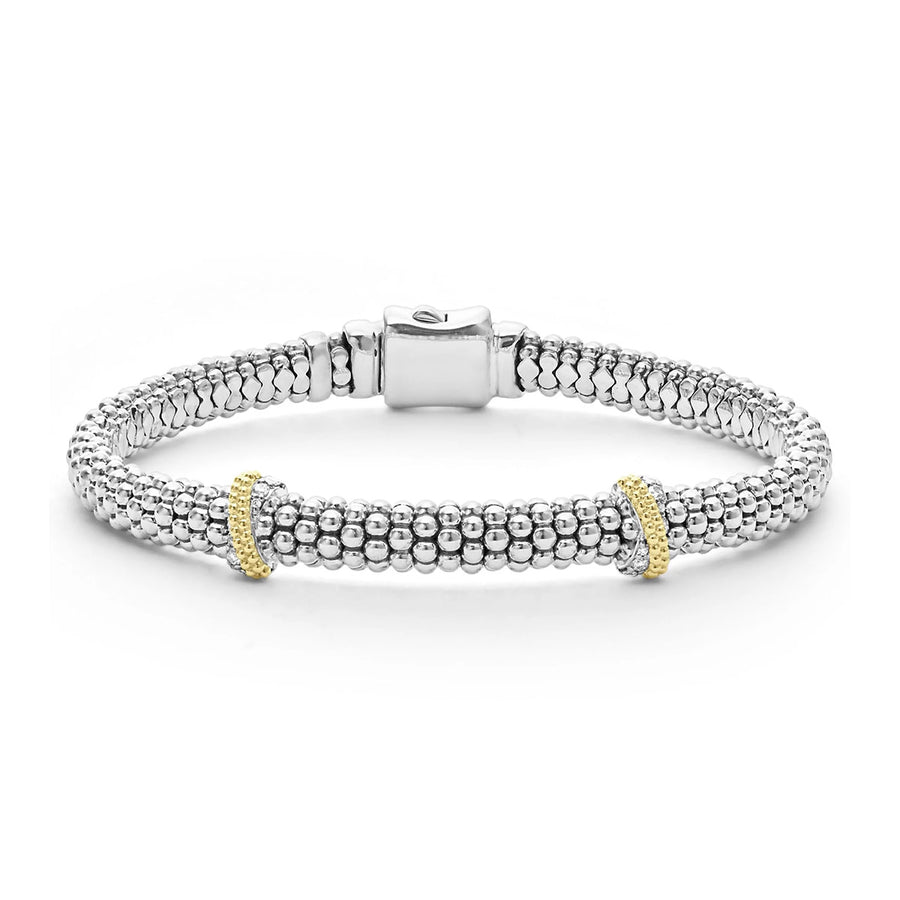 Diamond Caviar Lux Rope Bracelet in Sterling Silver and 18K Yellow Gold, Size 7
