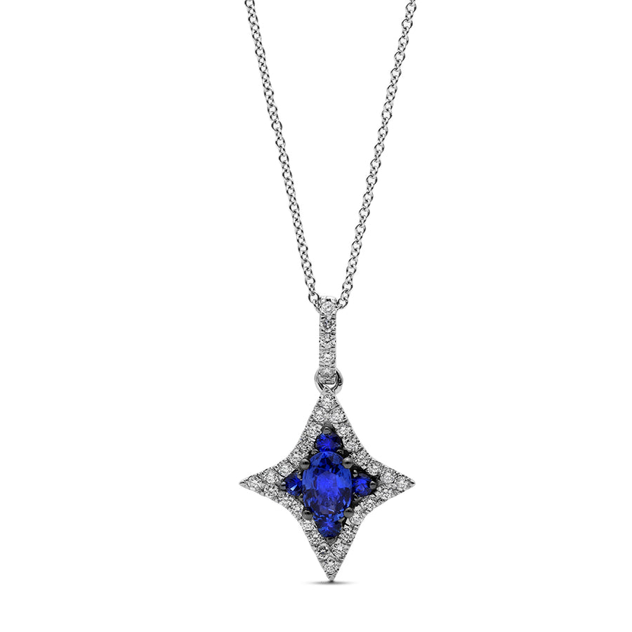 Notte Sapphire and Diamond Star Pendant in 18K White Gold, 18in