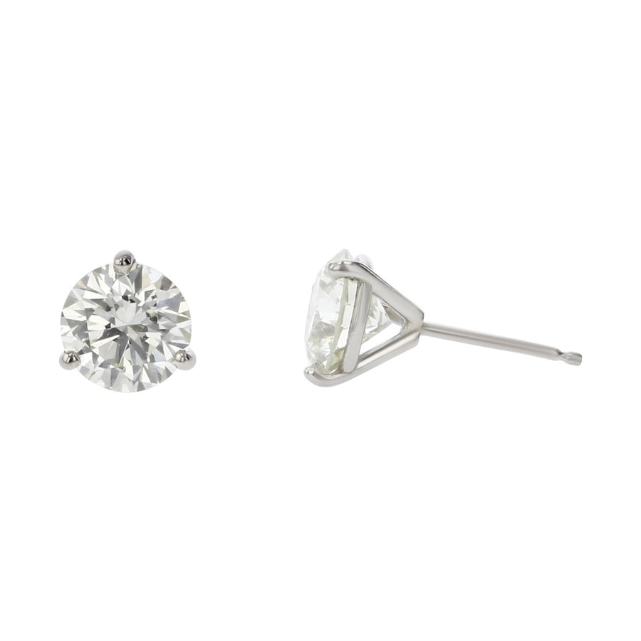 Fire and Ice Round Brilliant Diamond 3 Prong Stud Earrings in 18K White Gold