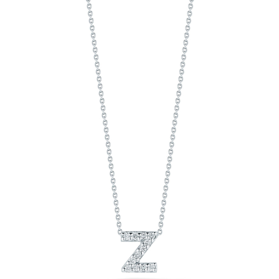 Tiny Treasures 0.05ct Diamond Love Letter "Z" Pendant in 18K White Gold, 16-18in
