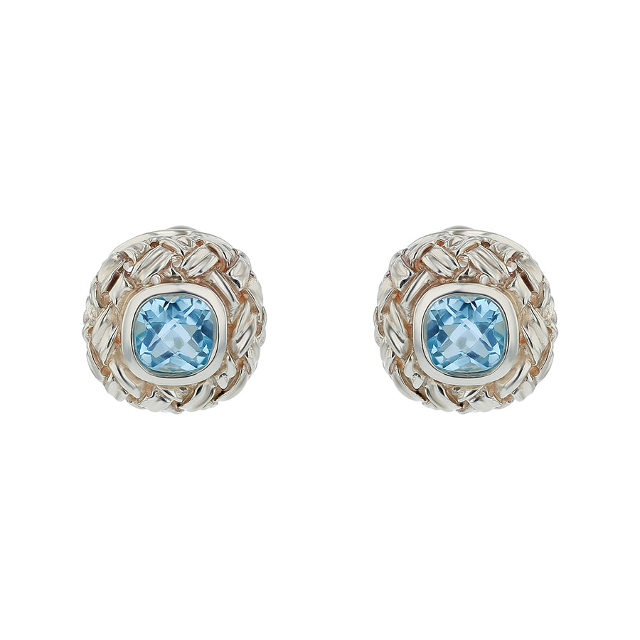 Slane Blue Topaz Basket Weave Earrings in Sterling Silver