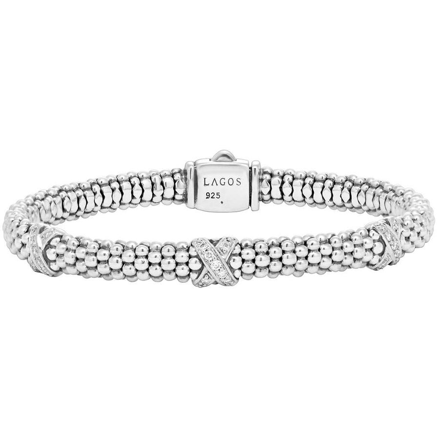 Diamond Embrace Triple X Rope Bracelet in Sterling Silver, Medium