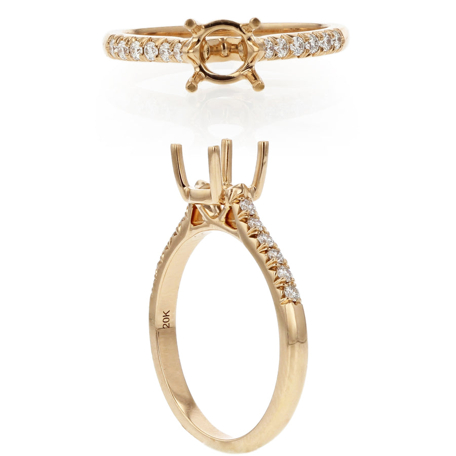 20K 0.18ct Diamond Signature Ring Semi Mount for 1.00ct Center, size 6.5