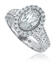 1.04ct Crisscut L'amour Oval Diamond and 0.72ct Diamond Halo Ring in 14K White Gold, Size 6.5