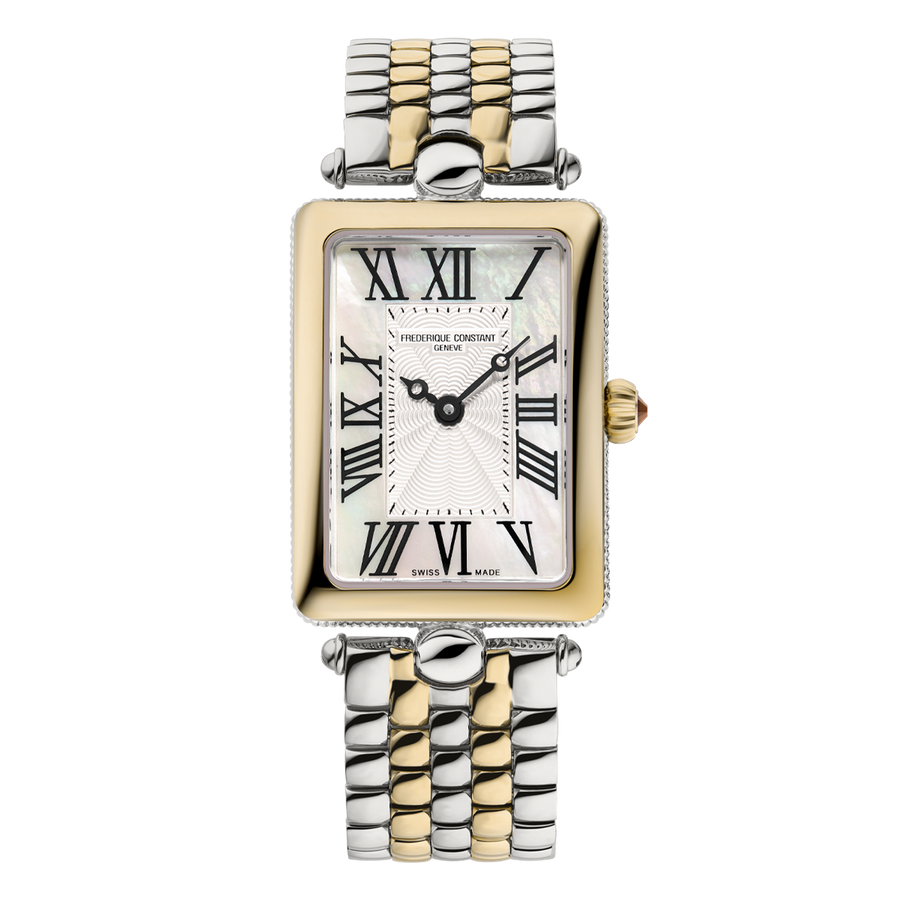 28mm Classics Art Deco Carree Watch with Mother of Pearl Dial Stainless Steel and Yellow Gold, Bracelet
