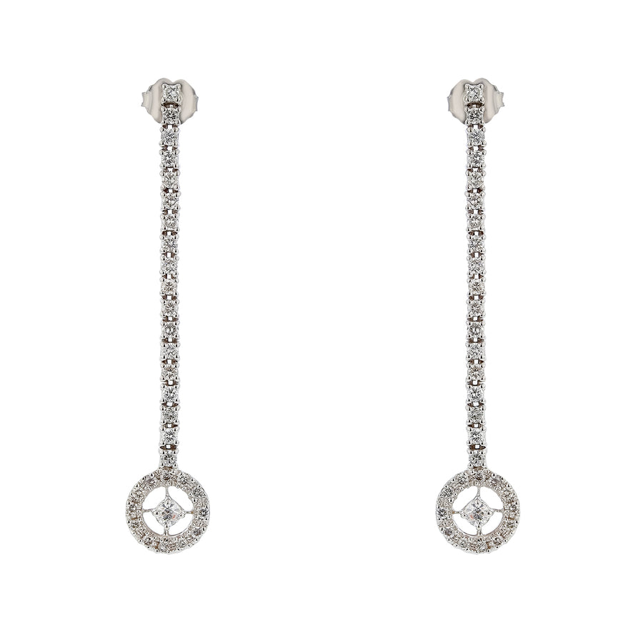 1.42ct Diamond Single Line Drop Earrings in 14K White Gold