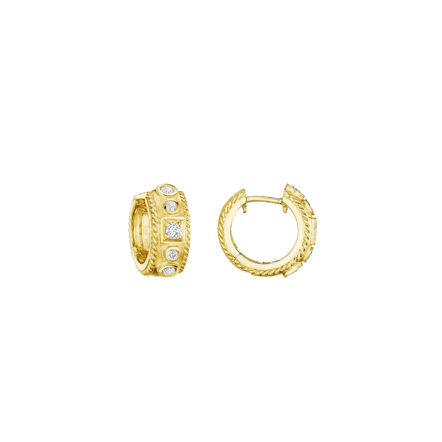 Diamond Station Huggie Hoop Earrings in 18K Yellow Gold