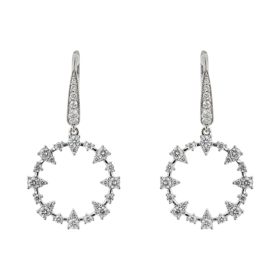 Petite Rockstud 1.26ct Diamond Circle Drop Earrings in 18K White Gold