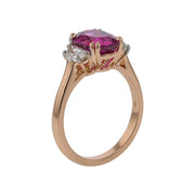 2.51ct Oval Mozambique Rubellite 0.50ct Diamond 3 Stone Ring in 18K Rose Gold, Size 6.5