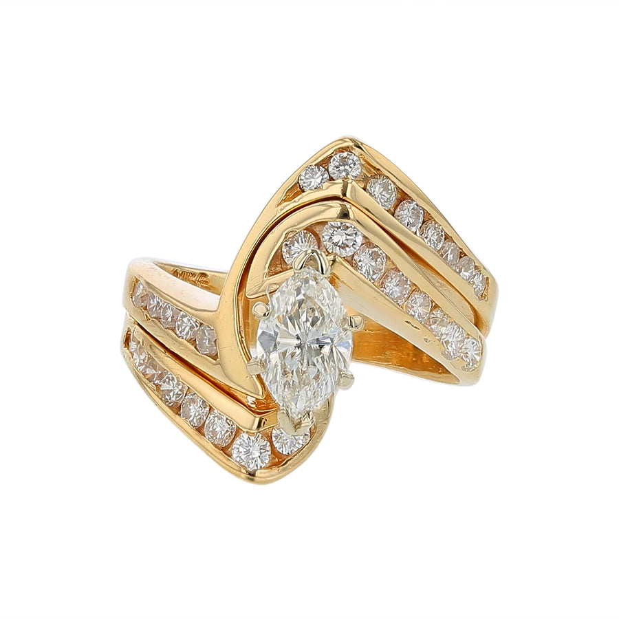 0.60ct Marquise Diamond and 0.68ct Diamond Bypass Ring in 14K Yellow Gold, size 5.5