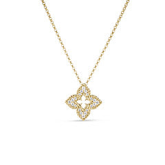Venetian Princess 0.15ct Round Diamond Flower Pendant in 18K Yellow Gold with 16-18" chain