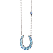 2.56ct Blue Sapphire and 2.29ct Blue Topaz and Mother of Pearl Doublet Horseshoe Charm Necklace in Sterling Silver, 18 in