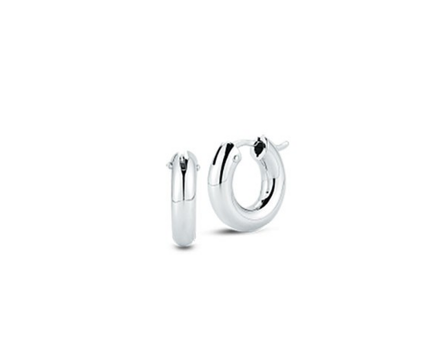 Designer Gold 15mm Huggie Hoop Earrings in 18K White Gold