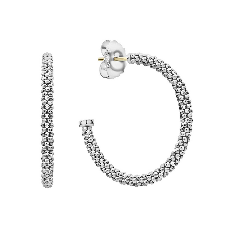 Signature Caviar 28mm Thin Hoop Earrings in Sterling Silver