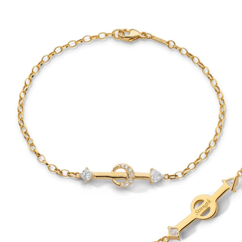 Posey 0.36ct Diamond Arrow Engraved Strength Bracelet in 18K Yellow Gold, 7"