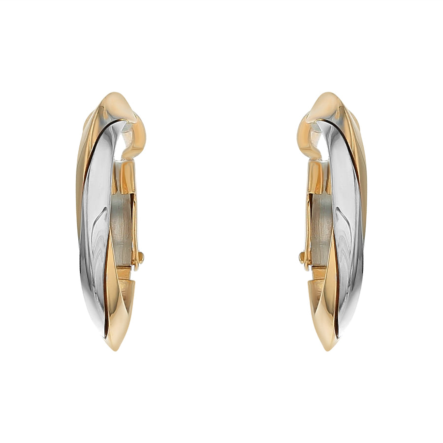 Knife Edge Hoop Earrings in 14K Yellow and White Gold