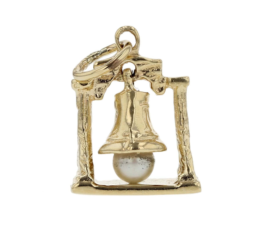14K Yellow Gold Cultured Pearl Bell Charm