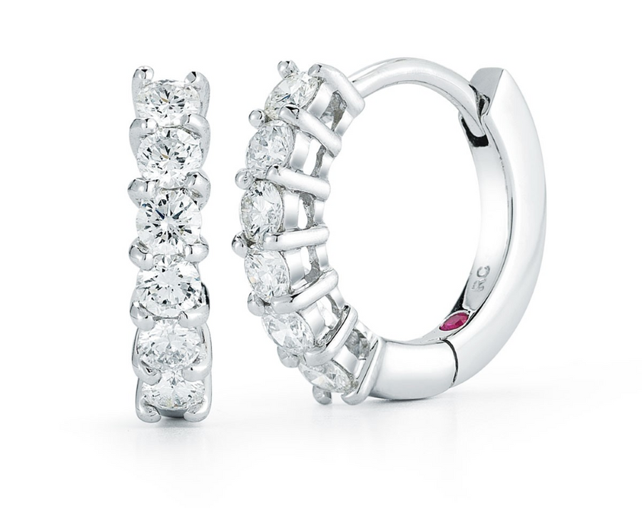 Diamond Huggie Hoops in 18K White Gold