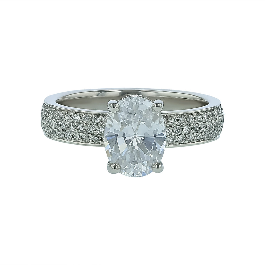 Modern Classic 0.48ct Diamond Semi-Mount Ring in Platinum for 1.50ct Oval, Size 6