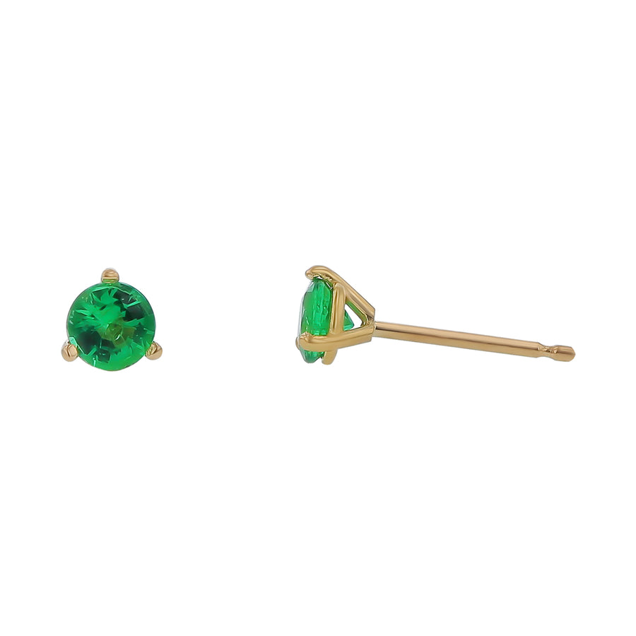 Round Emerald Stud Earrings in 18K Yellow Gold, 4mm