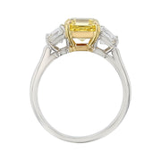 2.06ct Asher Yellow Diamond and 0.91ct Diamond 3 Stone Ring in Platinum and 18K Yellow Gold, size 6.5