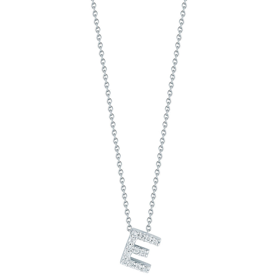 Tiny Treasures 0.06ct Diamond Love Letter "E" Pendant in 18K White Gold, 16-18" chain