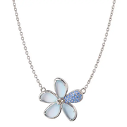 4.35ct Blue Topaz and Mother of Pearl Doublet and 0.22ct Sapphire Flower Necklace in Sterling Silver, 18" chain